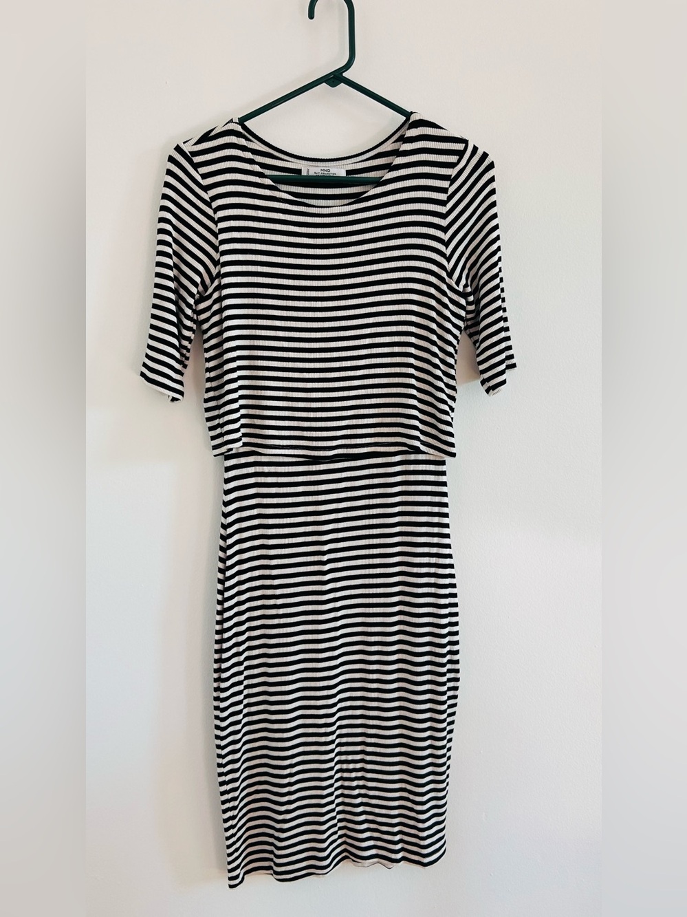 Mango Striped Black and White Midi Dress size 4